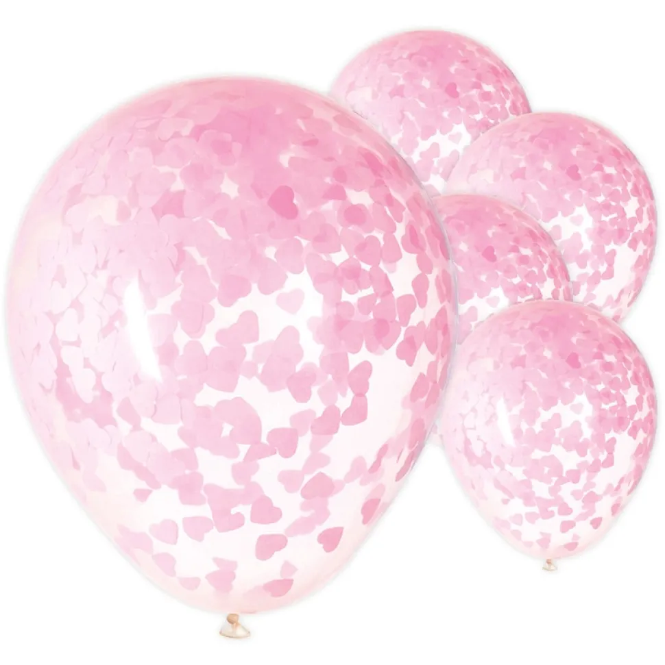 Ballonger med rosa hjärtformad konfetti, 5-pack