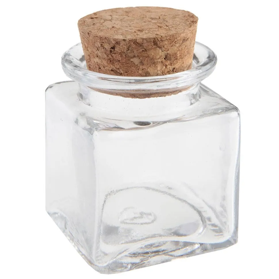 Fyrkantig glasflaska med kork 4 x 6 cm 12-pack