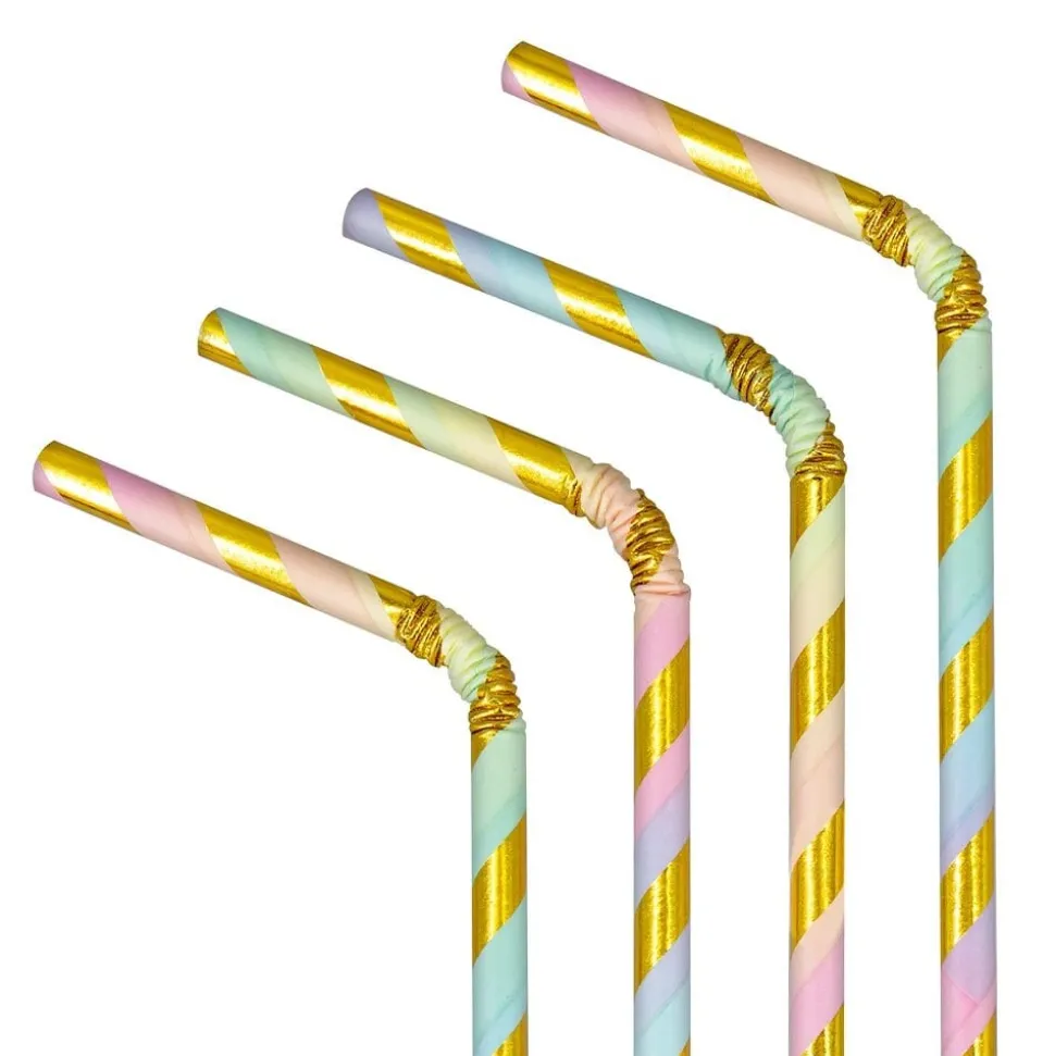 Pappsugrör Pastell & Guld 10-pack