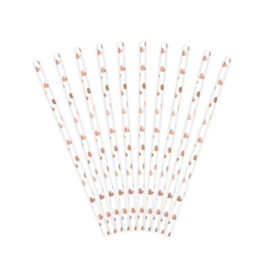 Pappsugrör - Roséguldhjärtan 10-pack