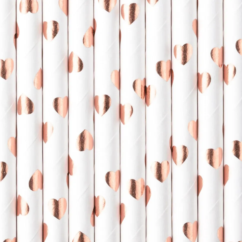 Pappsugrör - Roséguldhjärtan 10-pack