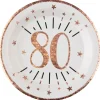 Roseguldglittriga tallrikar 80 år 10-pack