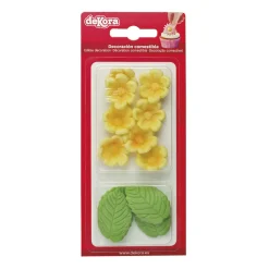 Sockerdekorationer Gula blommor med blad 13-pack