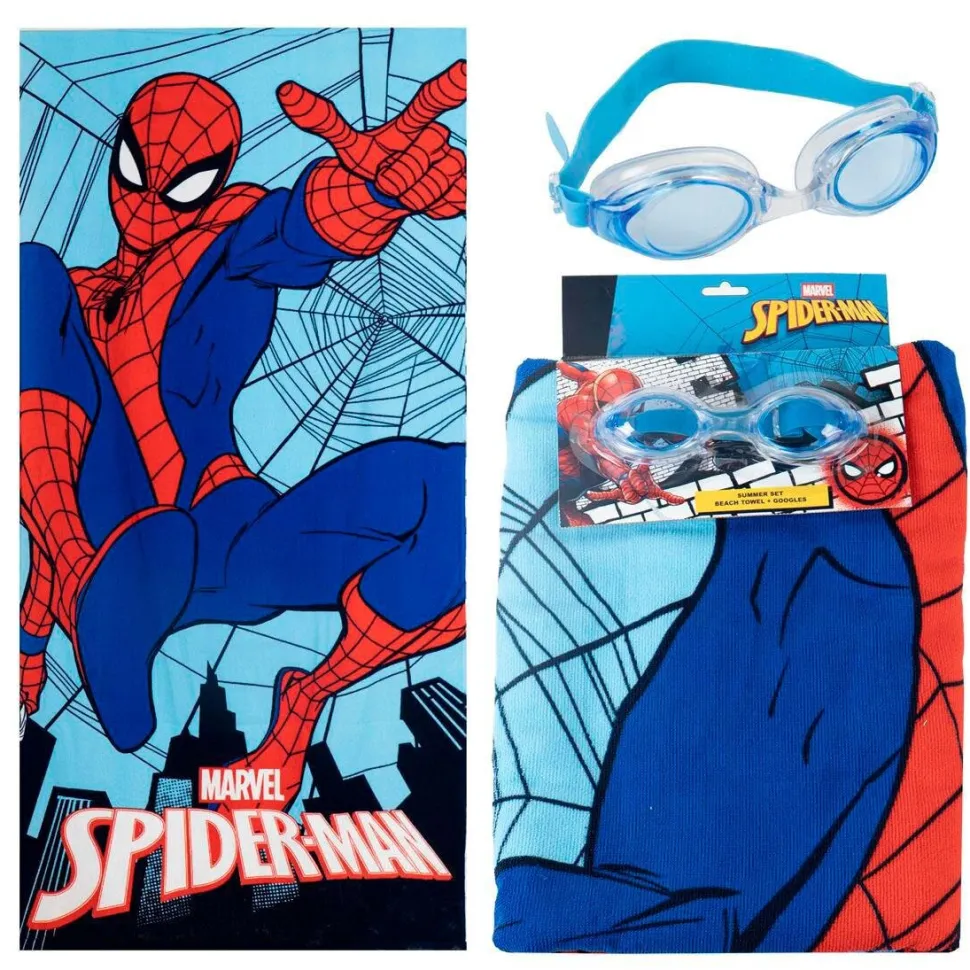 Spiderman - Set med badhanduk och simglasögon