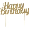 Tårtdekoration Happy Birthday - Guldglittrig
