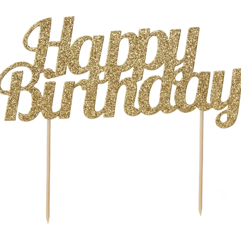 Tårtdekoration Happy Birthday - Guldglittrig